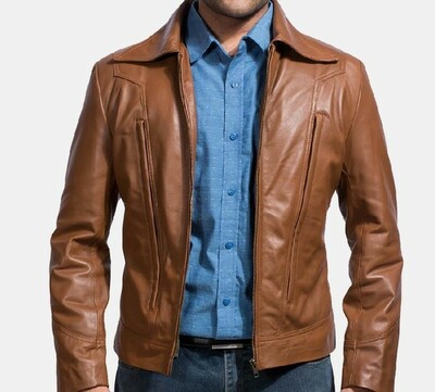 New Men Handmade Brown Leather Fashion Biker Jacket