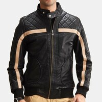 New Men Handmade Black Leather Fashion Biker Jacket - Thumbnail 1