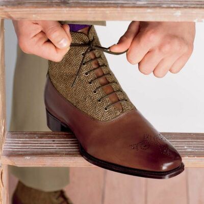 Beige brown two tone premium leather customized stylish oxford lace up boots