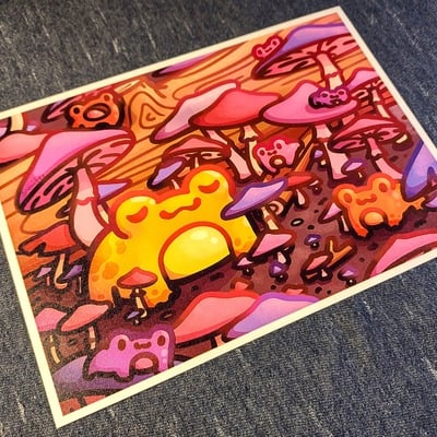 Frog and fungus mini print - Thumbnail 2