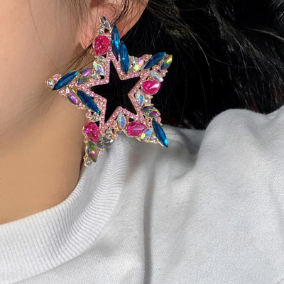 Colored rhinestone star stud earrings
