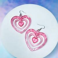 Y2K Neon Pink Heart Dangle Drop Earrings - Thumbnail 1