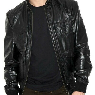 Mens leather jacket slim fit biker motorcycle genuine lambskin jacket - Thumbnail 2