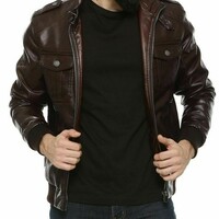 New Leather Jacket for Men Genuine Lambskin Zipper Leather Jacket - Thumbnail 1