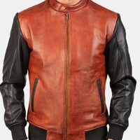 New Men Handmade Black & Maroon Leather Fashion Biker Jacket - Thumbnail 4