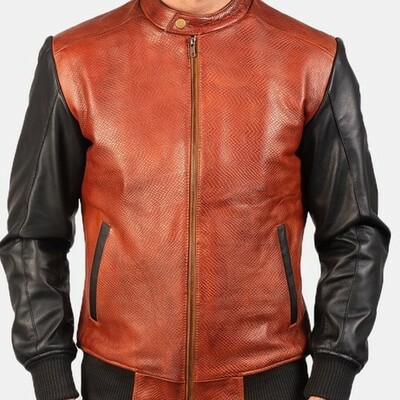 New men handmade black & maroon leather fashion biker jacket