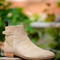 Beige Color Genuine Suede Leather High Ankle Party Wear Jodhpur Buckle Boots - Thumbnail 4