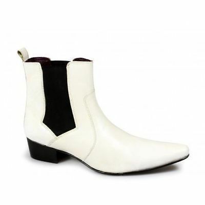New handmade men leather cuban heel pointed funky retro chelsea boot, men ankle - Thumbnail 5