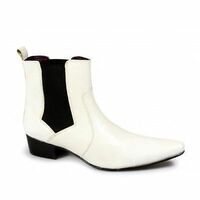 New Handmade Men Leather Cuban Heel Pointed Funky Retro Chelsea Boot, Men Ankle - Thumbnail 1