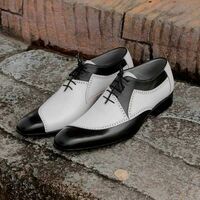 Two Tone Black White Vintage Premium Leather Party Wear Lace Up Oxford Men Shoes - Thumbnail 4