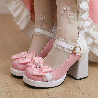 Sweet Bowknot Lacy Strap Platform High Heels