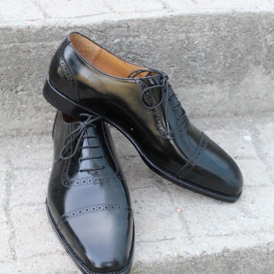 Crafted leather classic black calf leather goodyear welted oxford lace up dress shoes - Thumbnail 4