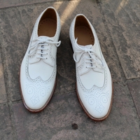Crafted Leather Classic Men White Leather Wingtip Oxford Lace up Dress Shoes - Thumbnail 3