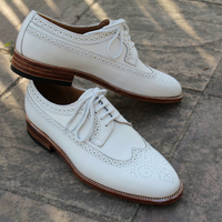 Crafted Leather Classic Men White Leather Wingtip Oxford Lace up Dress Shoes - Thumbnail 2
