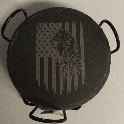 #122 slate coaster - eagle & flag