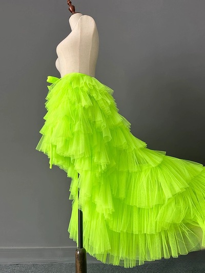 Lime Green High Low Tulle Skirt, Wedding Bridesmaid Tulle Skirt Outfit,  Romantic Custom Plus Size