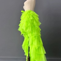 Lime Green High Low Tulle Skirt, Wedding Bridesmaid Tulle Skirt Outfit,  Romantic Custom Plus Size - Thumbnail 1