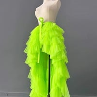 Lime Green High Low Tulle Skirt, Wedding Bridesmaid Tulle Skirt Outfit,  Romantic Custom Plus Size - Thumbnail 2