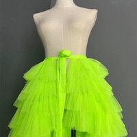 Lime Green High Low Tulle Skirt, Wedding Bridesmaid Tulle Skirt Outfit,  Romantic Custom Plus Size - Thumbnail 3