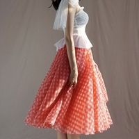 Women Pink Plaid Tulle Skirt , Plus Size Long Tulle Skirt   - Thumbnail 5