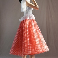 Women RED Plaid Tulle Skirt High Waisted  Plus Size Long Tulle Skirt   - Thumbnail 4