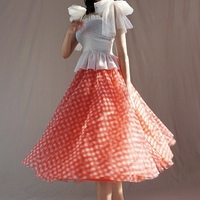 Women RED Plaid Tulle Skirt High Waisted  Plus Size Long Tulle Skirt   - Thumbnail 5