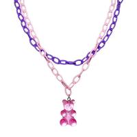 Pastel Pink Purple Bear Pendant Layered Necklace Choker - Thumbnail 2
