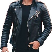 Men Leather Jacket Coat Motorcycle Biker Slim Fit Outwear Jackets - Thumbnail 4