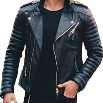 Men leather jacket coat motorcycle biker slim fit outwear jackets - Thumbnail 4