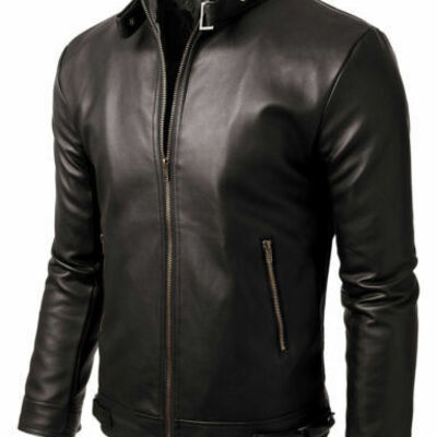 Men slim fit biker motorcycle lambskin leather jacket coat outwear