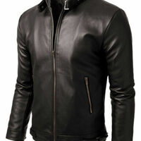 Men Slim Fit Biker Motorcycle Lambskin Leather Jacket Coat Outwear - Thumbnail 1