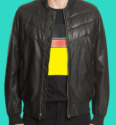 New Black Men's Leather Jacket Overcoat Bomber Biker Lambskin Jacket