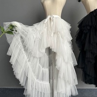 White High Low Layered Tulle Skirt,  Bridal Tulle Maxi Skirt,  Romantic Wedding Party Outfit - Thumbnail 1