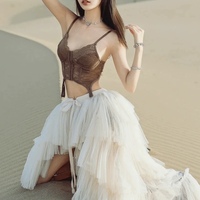 White High Low Tulle Skirt,  Bridal Tulle Maxi Skirt,  Romantic Wedding Party Tulle Skirt Outfit - Thumbnail 2