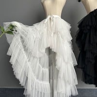 White High Low Tulle Skirt,  Bridal Tulle Maxi Skirt,  Romantic Wedding Party Tulle Skirt Outfit - Thumbnail 3
