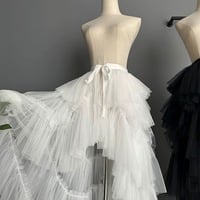 White High Low Tulle Skirt,  Bridal Tulle Maxi Skirt,  Romantic Wedding Party Tulle Skirt Outfit - Thumbnail 4