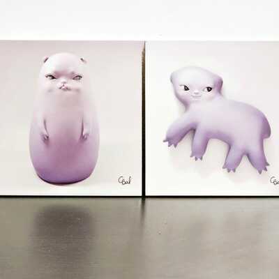 Set ceramic tile "duality in purple: imaginary creatures" by clementine bal