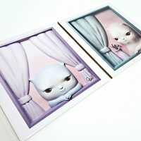 Set Ceramic Tile "Looking at the World: Two Curious Creatures" by Clementine Bal - Thumbnail 3