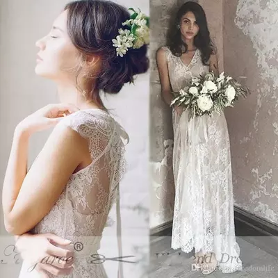 Simple lace boho wedding dresses bridal gowns