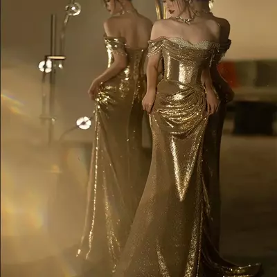 Gold sequined mother of the bride dresses luxury sexy mermaid weddings women guest prom gowns for mom 