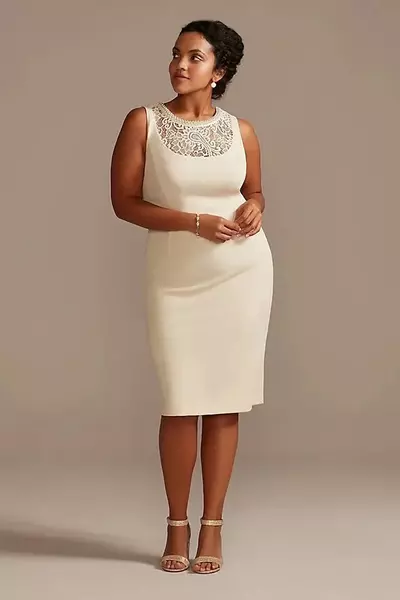 Mother's Dresses Ivory Mother Of The Bride Scoop Knee-Length Plus Size Custom Zipper Lace Up New Formal Straight Satin Lace 