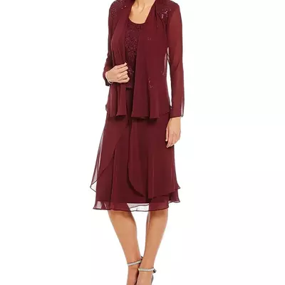 Elegant sequined lace chiffon mother of the bride groom dresses with long sleeve jacket 