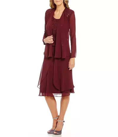 Elegant Sequined Lace Chiffon Mother of the Bride Groom Dresses With Long Sleeve Jacket 