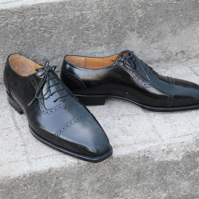 Crafted leather classic men black calf leather dress shoes - Thumbnail 3