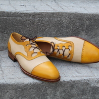  Crafted Leather 3 Loop Oxford Straight-tip, Gillie Spectator Style Dress Wedding Shoes - Thumbnail 1