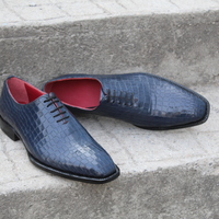 Crafted Leather Dress Shoes Men Classic Blue Crocodile/Alligator Oxford  - Thumbnail 1