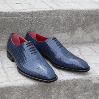 Crafted Leather Dress Shoes Men Classic Blue Crocodile/Alligator Oxford  - Thumbnail 2