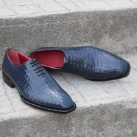 Crafted Leather Dress Shoes Men Classic Blue Crocodile/Alligator Oxford  - Thumbnail 4