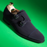 Handmade Men's Black Suede Formal Monk Strap Buckle Boot - Thumbnail 1