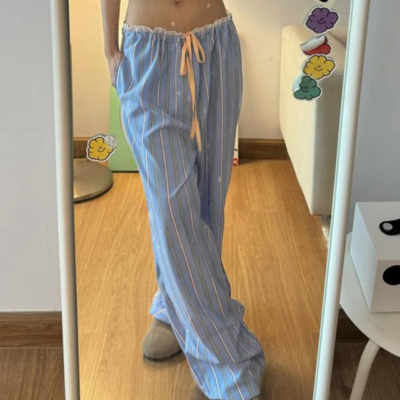 Retro striped wide leg pants
